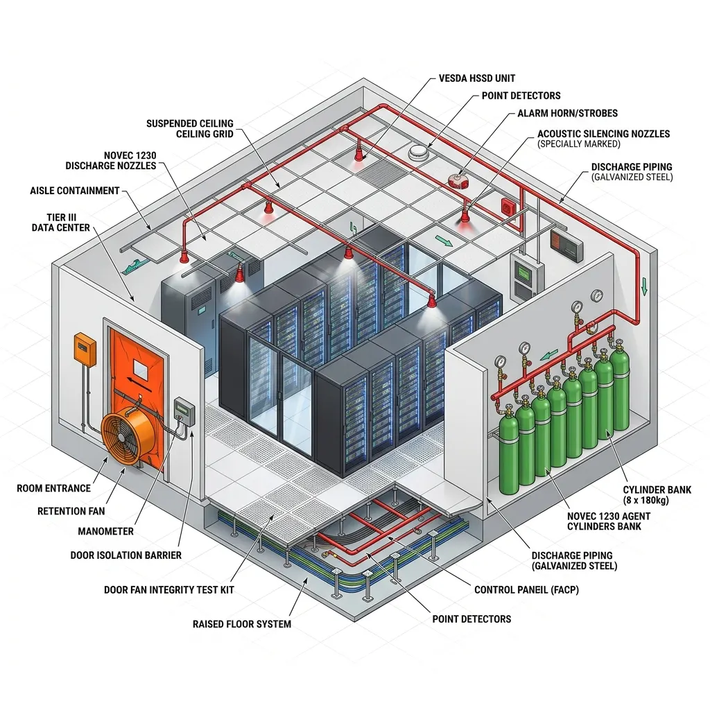 การคำนวณปริมาณก๊าซ Novec 1230 (FK-5-1-12) สำหรับห้อง Data Center ขนาดใหญ่ตามมาตรฐาน NFPA 2001