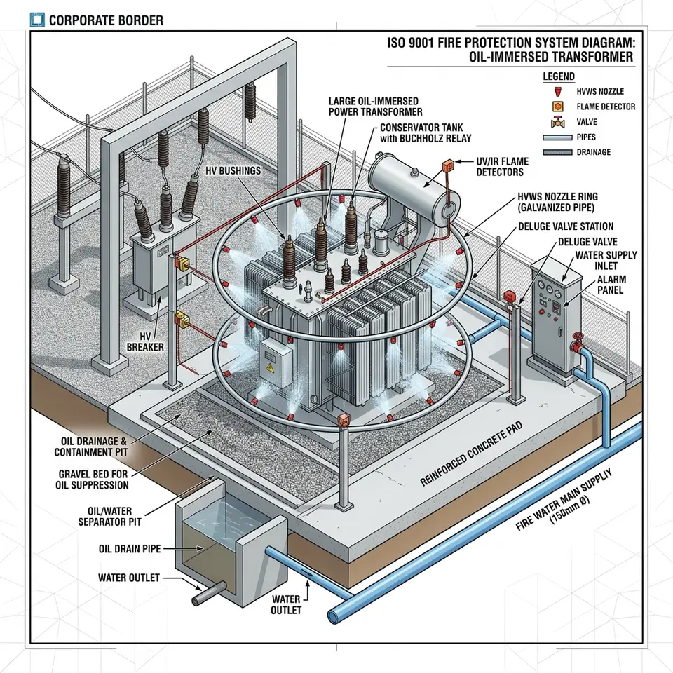 การออกแบบระบบดับเพลิงสำหรับหม้อแปลงไฟฟ้า (Power Transformer Water Spray Fire Protection) ตามมาตรฐาน NFPA 15 & NFPA 850